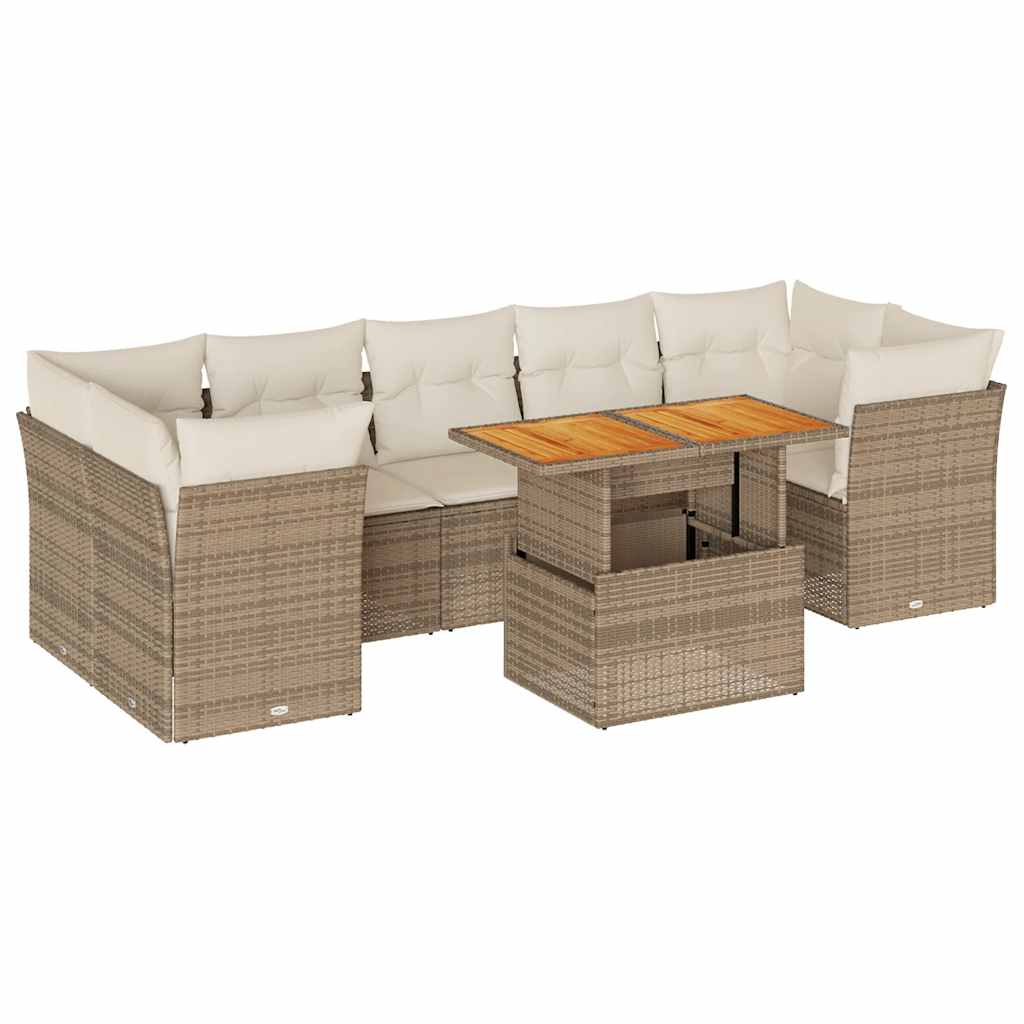 vidaXL 8-tlg. Garten-Sofagarnitur mit Kissen Beige Poly Rattan
