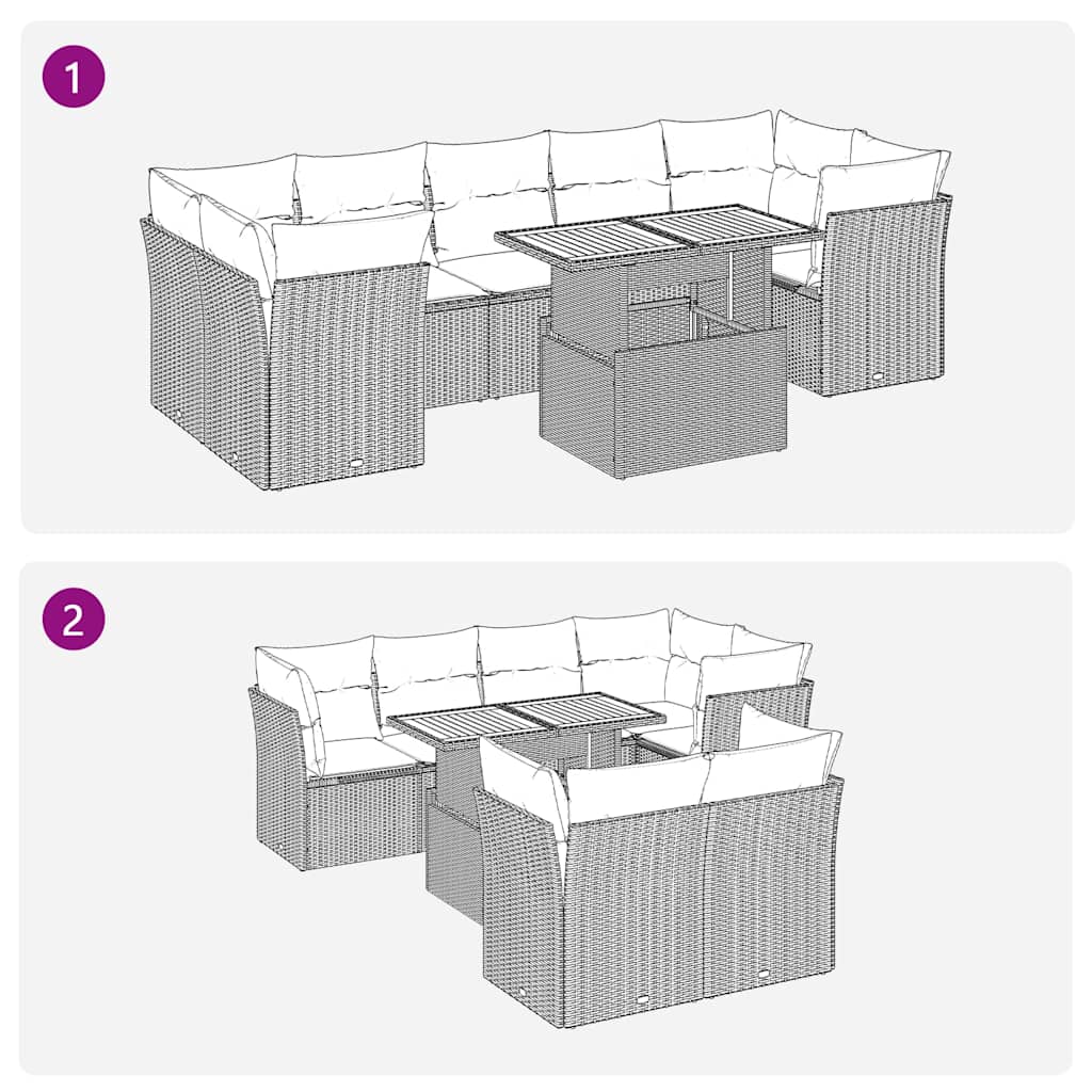 vidaXL 8-tlg. Garten-Sofagarnitur mit Kissen Beige Poly Rattan