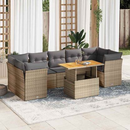 vidaXL 8-tlg. Garten-Sofagarnitur mit Kissen Beige Poly Rattan