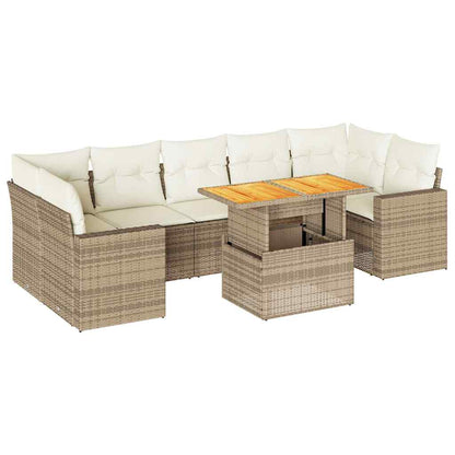 vidaXL 8-tlg. Garten-Sofagarnitur mit Kissen Beige Poly Rattan