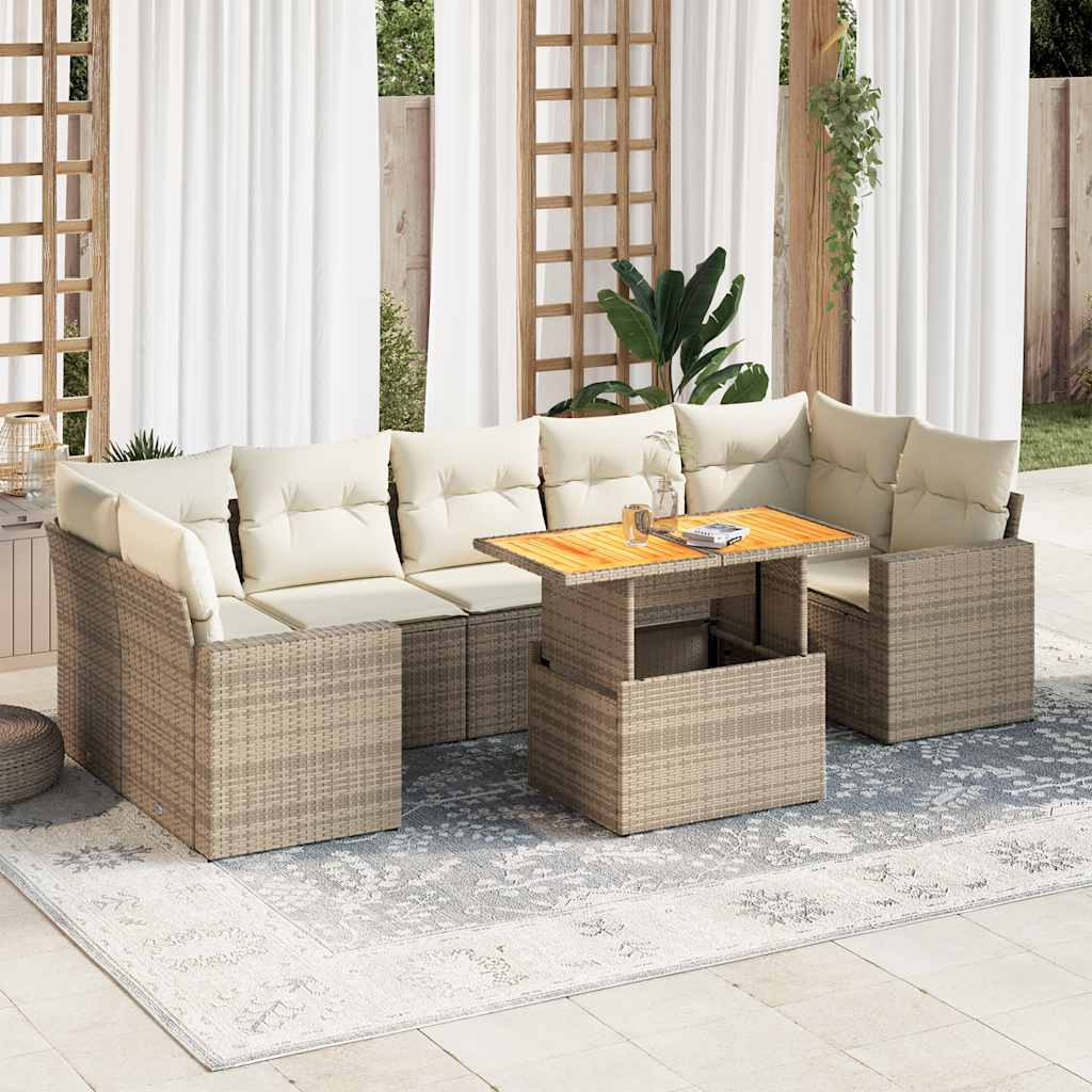 vidaXL 8-tlg. Garten-Sofagarnitur mit Kissen Beige Poly Rattan