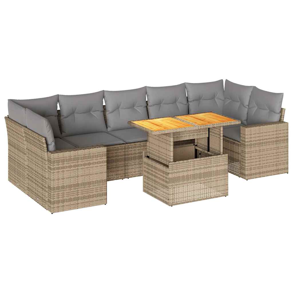vidaXL 8-tlg. Garten-Sofagarnitur mit Kissen Beige Poly Rattan