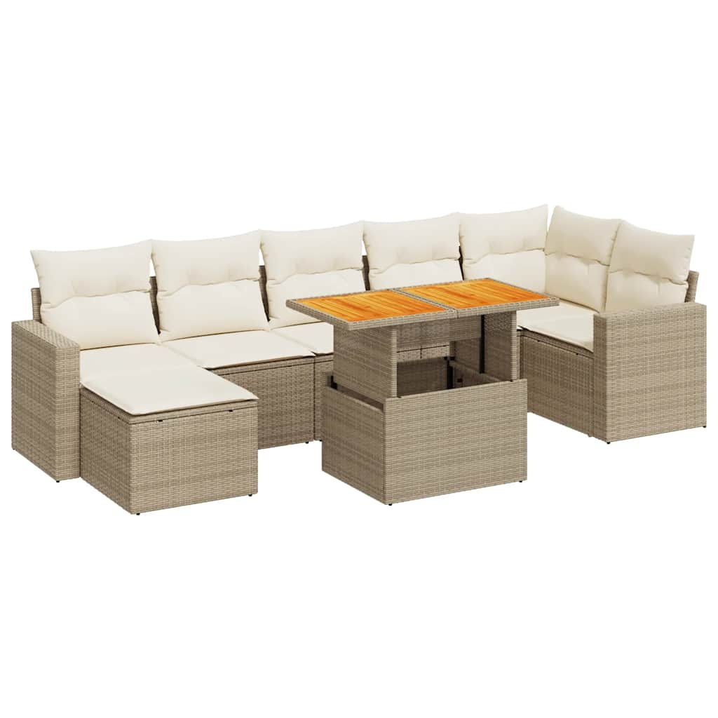 vidaXL 8-tlg. Garten-Sofagarnitur mit Kissen Beige Poly Rattan