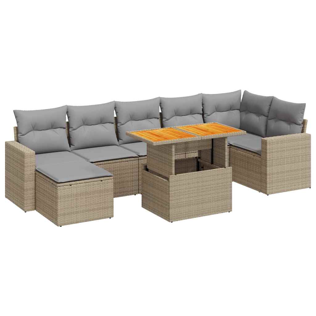 vidaXL 8-tlg. Garten-Sofagarnitur mit Kissen Beige Poly Rattan