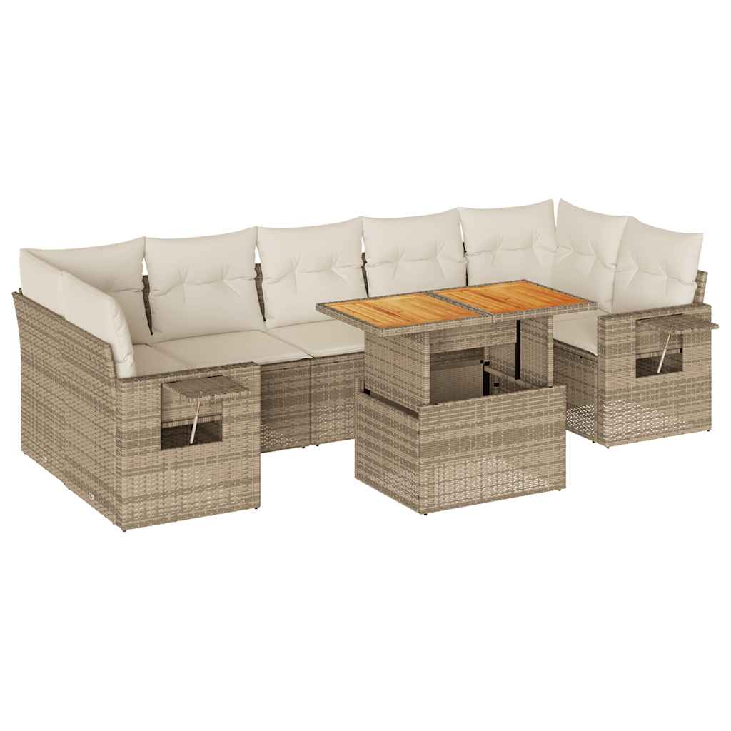 vidaXL 8-tlg. Garten-Sofagarnitur mit Kissen Beige Poly Rattan