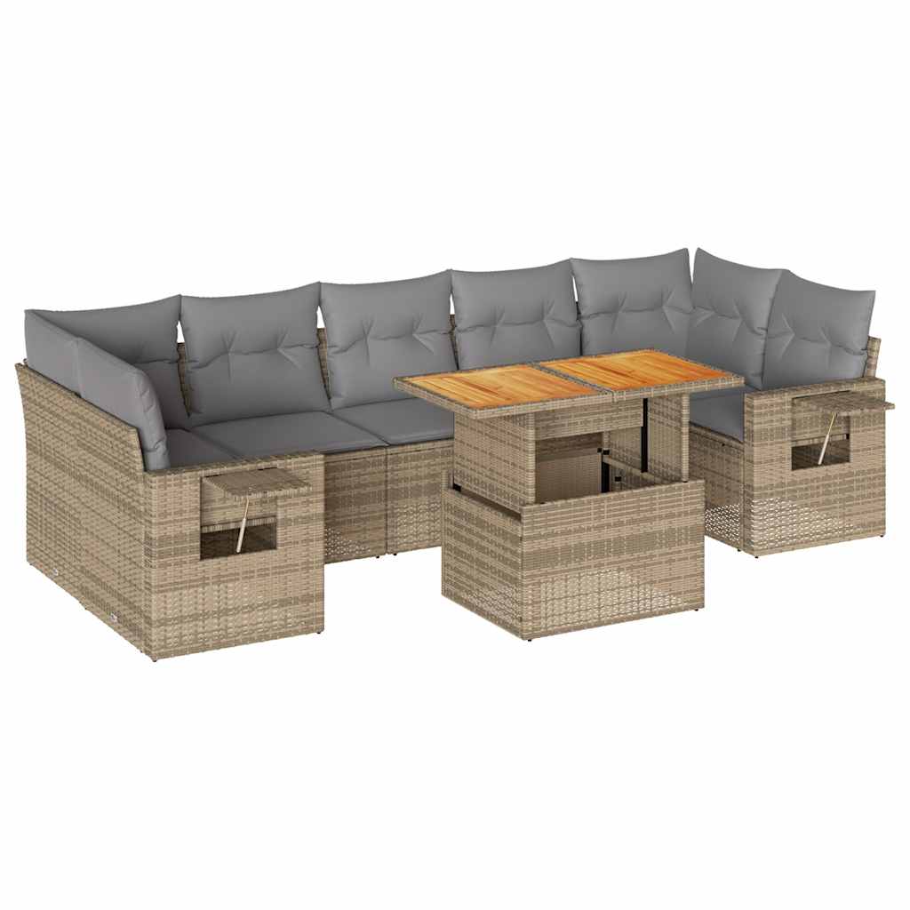 vidaXL 8-tlg. Garten-Sofagarnitur mit Kissen Beige Poly Rattan