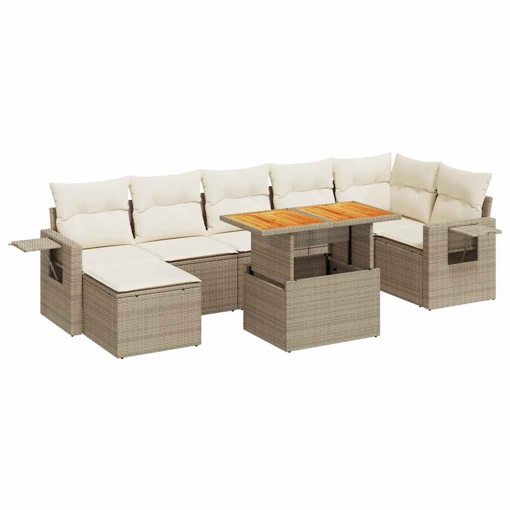 vidaXL 8-tlg. Garten-Sofagarnitur mit Kissen Beige Poly Rattan