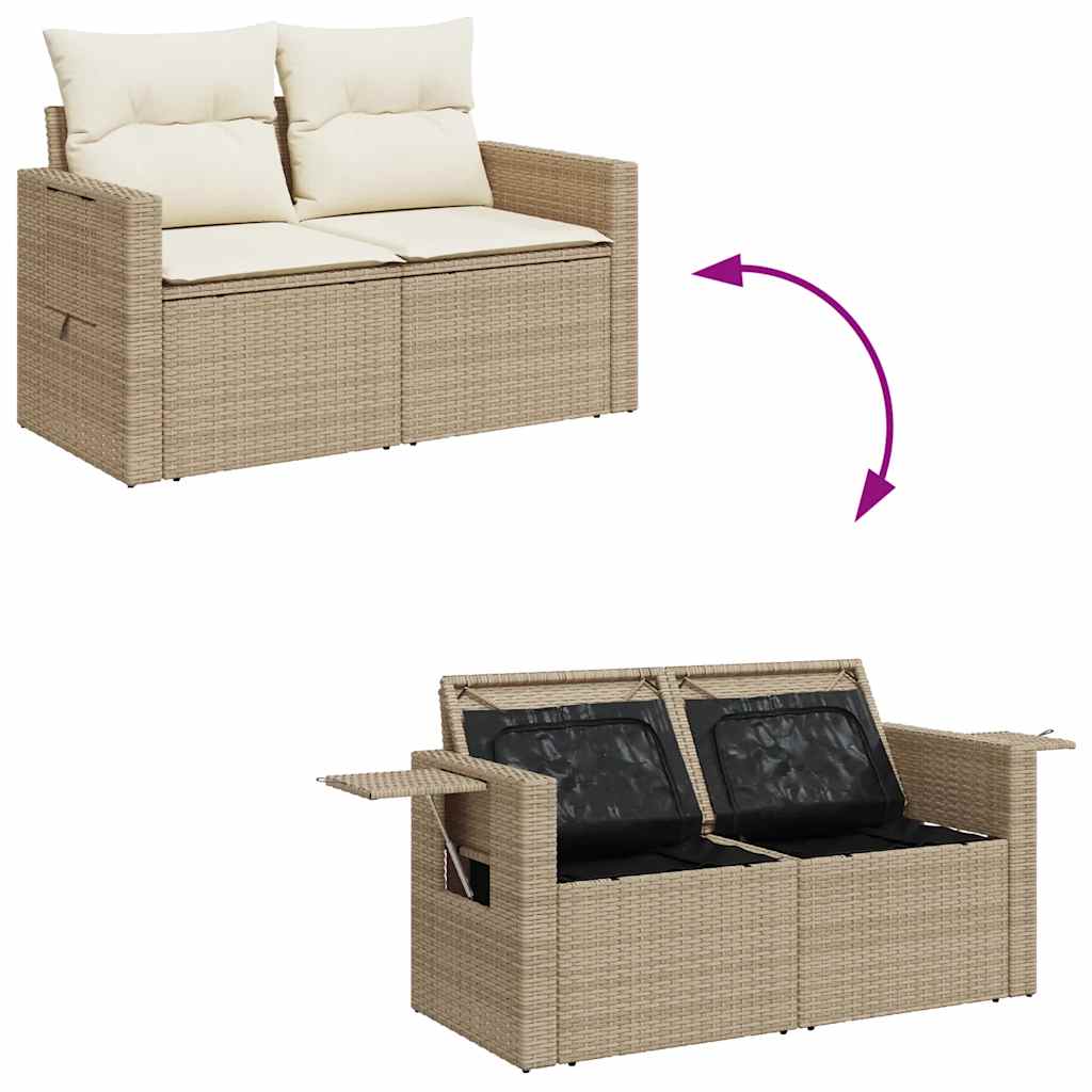 vidaXL 8-tlg. Garten-Sofagarnitur mit Kissen Beige Poly Rattan