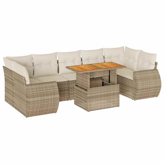 vidaXL 8-tlg. Garten-Sofagarnitur mit Kissen Beige Poly Rattan
