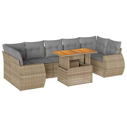 vidaXL 8-tlg. Garten-Sofagarnitur mit Kissen Beige Poly Rattan