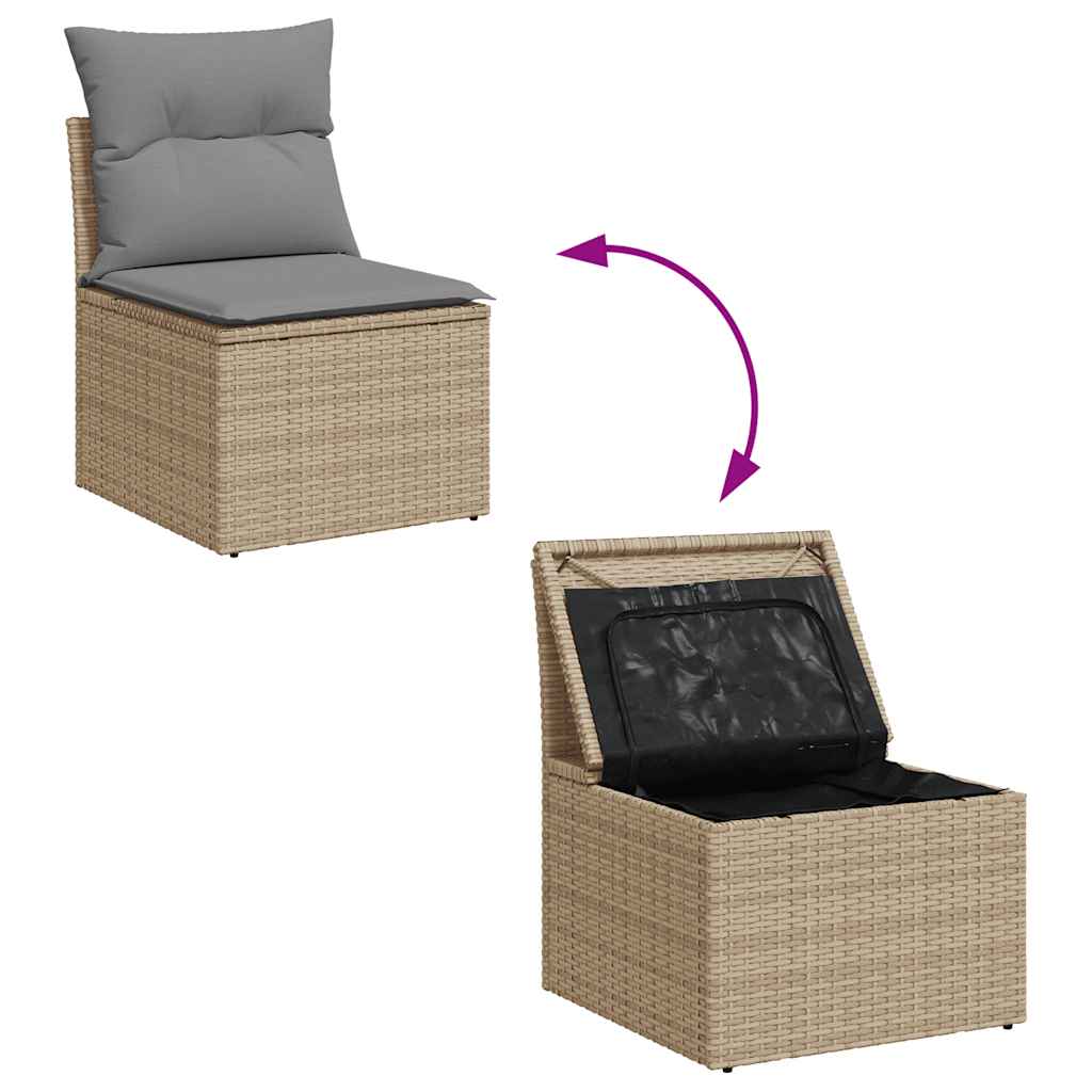 vidaXL 8-tlg. Garten-Sofagarnitur mit Kissen Beige Poly Rattan
