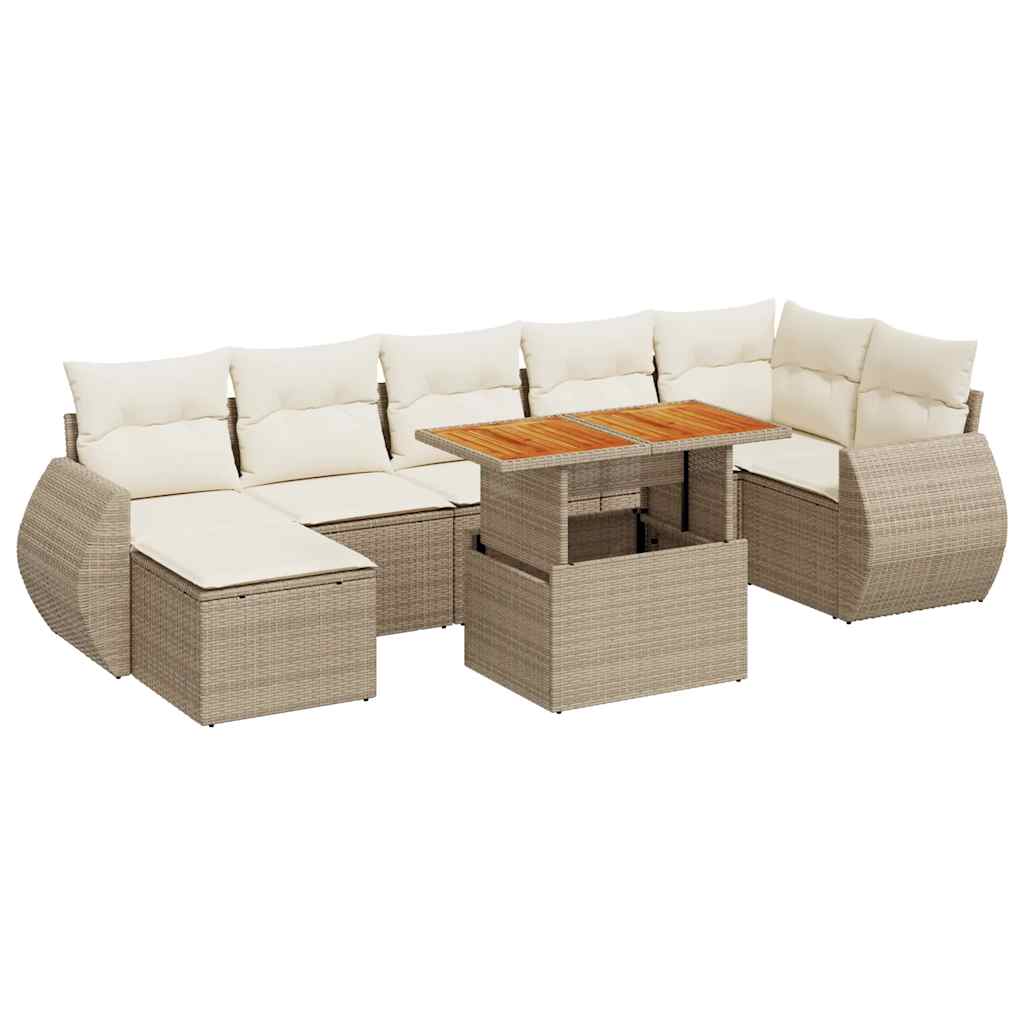 vidaXL 8-tlg. Garten-Sofagarnitur mit Kissen Beige Poly Rattan