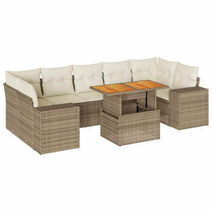 vidaXL 8-tlg. Garten-Sofagarnitur mit Kissen Beige Poly Rattan