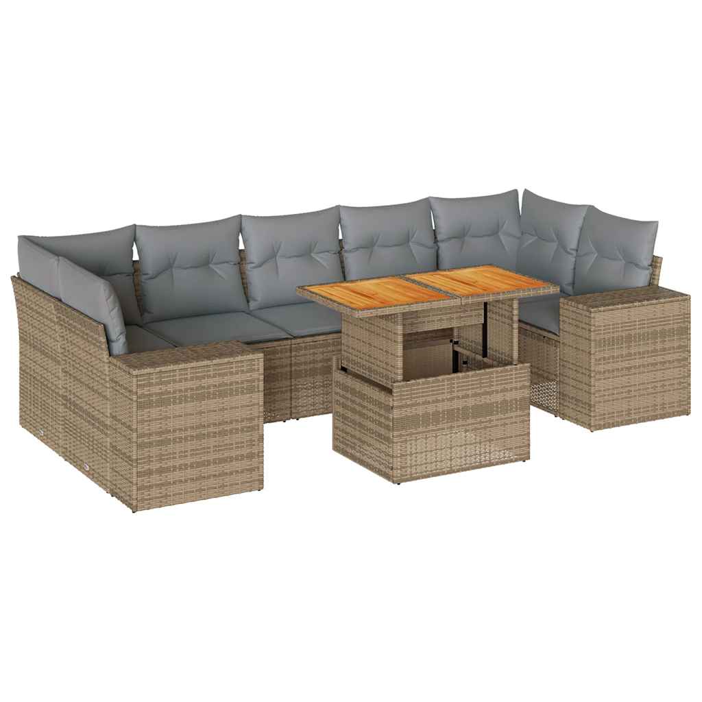vidaXL 8-tlg. Garten-Sofagarnitur mit Kissen Beige Poly Rattan
