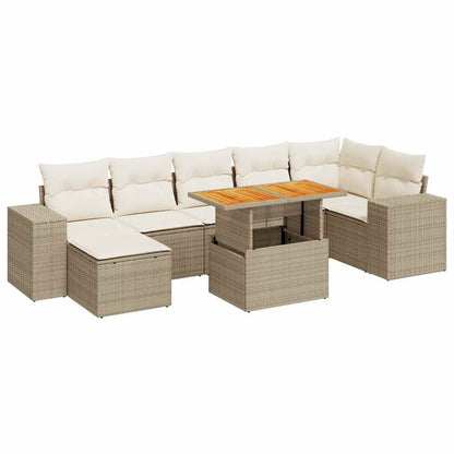 vidaXL 8-tlg. Garten-Sofagarnitur mit Kissen Beige Poly Rattan
