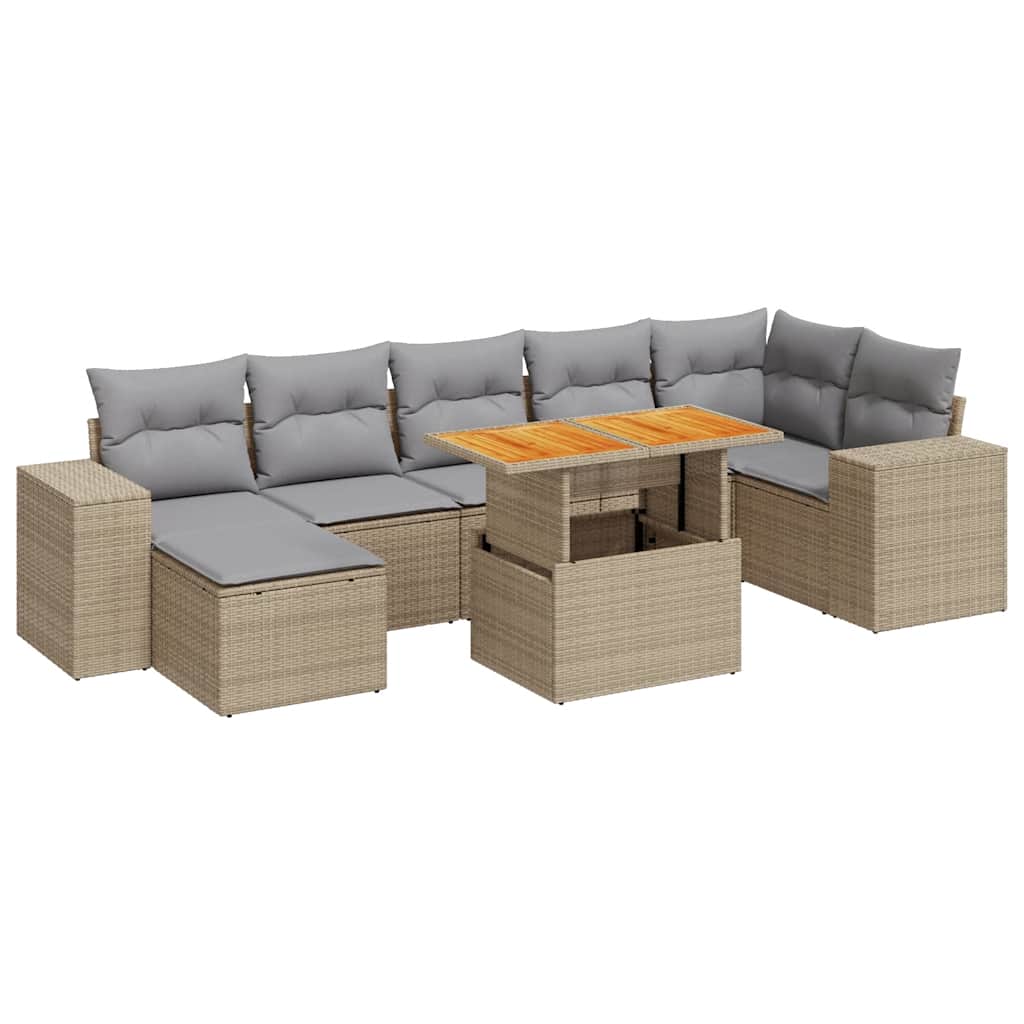 vidaXL 8-tlg. Garten-Sofagarnitur mit Kissen Beige Poly Rattan