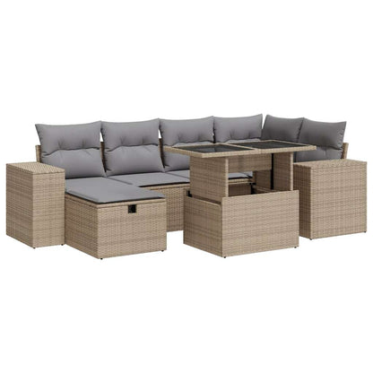 vidaXL 8-tlg. Garten-Sofagarnitur mit Kissen Beige Poly Rattan